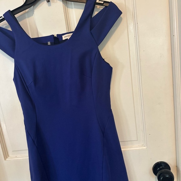 EUC $325 Rebecca Taylor Ponte Knit Off Shoulder Blue Dress Size 2 - Picture 9 of 15
